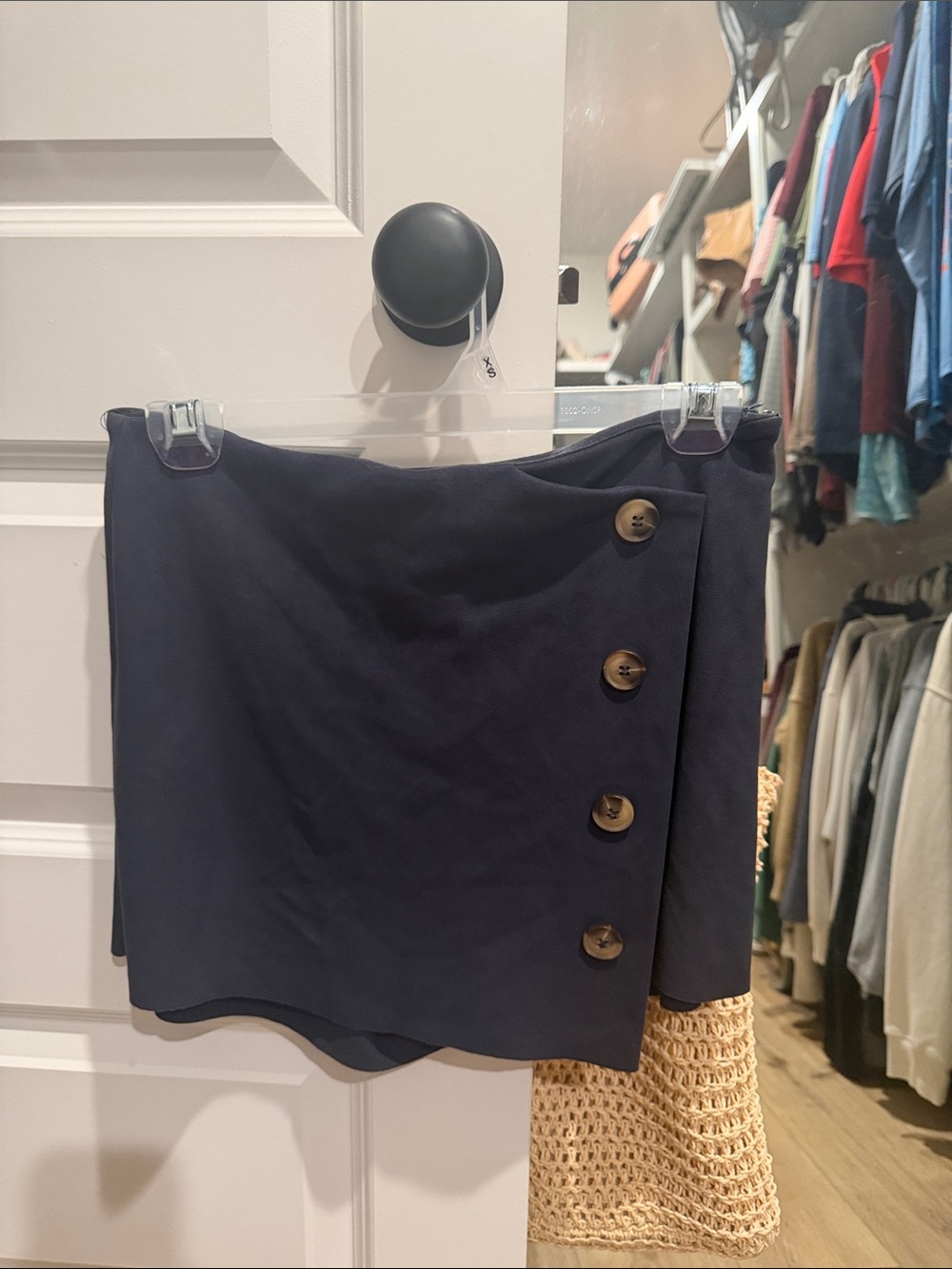 Naked Zebra Navy Mini Wrap Skirt with Side Buttons